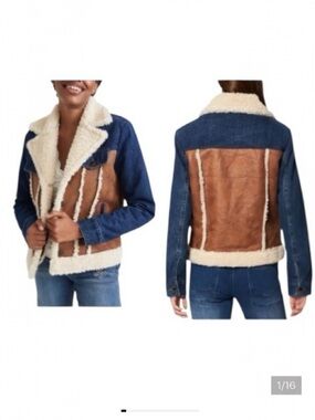 Desigual Daniela Sherpa Lined Denim & Faux Suede Patchwork Jacket EU Size 36 NWT